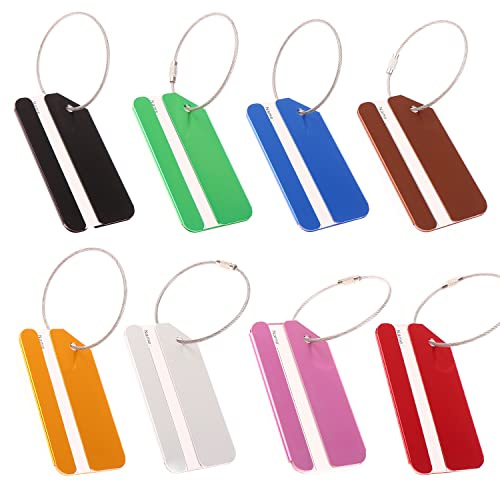 FAURAPMNG Metallic Luggage Tags, 8 Stück, Aluminium, Edelstahl, Rechteckig, Small (approx. 3.5 x 8.5 cm), Gepäckanhänger