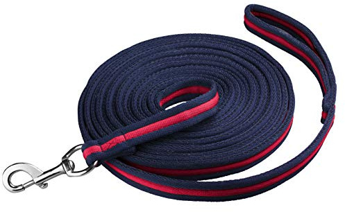 Start Longierleine für Reitsport – Pferdelonge 8 m aus Nylon – Softlonge mit Handschlaufe & Karabiner – rutschfeste Longe für Pferd (Marine/Rot)