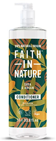 Faith In Nature 1L Natural Shea & Argan Conditioner, Moisturising for Curly Hair & Dry Scalp, Vegan & Cruelty Free, No SLS, Silicones or Parabens, Family Sized