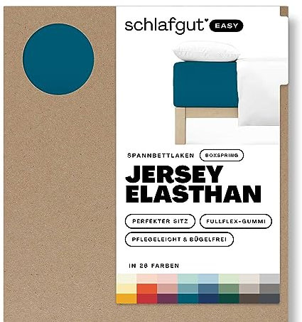 Schlafgut Easy Jersey Elasthan Boxspring Spannbettlaken 180x200 bis 200x220 Petrol Deep, Spannbetttuch aus superweicher Baumwolle mit Elasthan