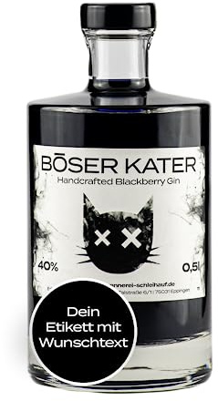 Böser Kater Black Gin, Personalisierter schwarzer Gin mit Wunschtext | Das perfekte Geschenk, Fruchtiger Blackberry Brombeer-Geschmack, individuelles Etikett, 0,5l 40% Vol.
