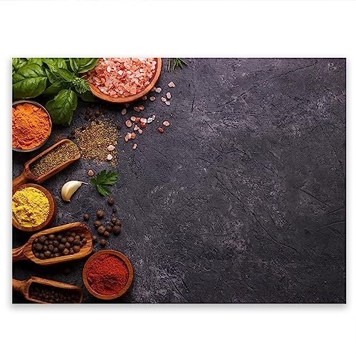 SMTDeco Herdabdeckplatte 40×30 cm – Mehr Arbeitsfläche, Spritzschutz & Schneidebrett – ESG Glas, kratzfest – für Induktion/Ceranfeld – 1-teilig, Motiv Kräuter Grau
