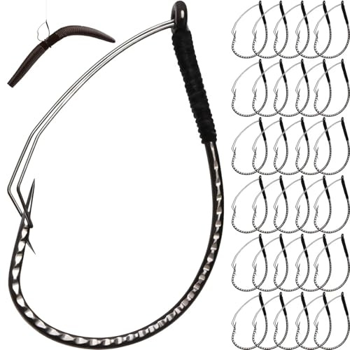 Dovesun 30 Stück Weedless Angelhaken Wacky Rig Angelhaken Worm Fishing Angelhaken Set für Bass Fishing Größe 1# Wide Gap für Noke Rig No Sinker Rig mit weichen Wurmködern