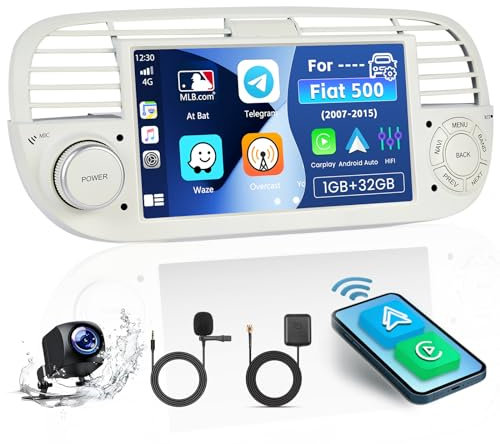 Inefala 1+32GB Android 15 Autoradio per Fiat 500 (2007-2015) con Wireless CarPlay Android Auto, Schermo 7 Stereo Auto Bluetooth con HiFi/FM/RDS/GPS/WiFi/Comandi al volante+AHD Telecamera Posteriore