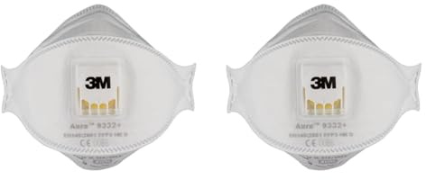 3M Aura Maske für Dämmstoffe und Hartholz 9332+, FFP3, mit Ventil, 10 pro Packung (Packung mit 2)