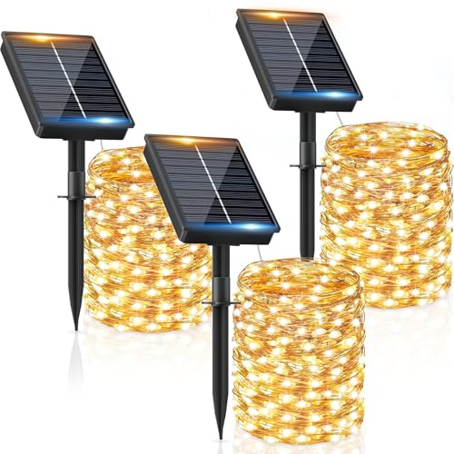 Solar Lichterkette Aussen, 3x16M 160 LED Solarlichterkette Außen Wetterfest 8 Modi IP65 Wasserdicht Solar Lichterkette Outdoor für Balkon Balcony Garten Terrasse Zaun Camping Tor Hof Party Hochzeit