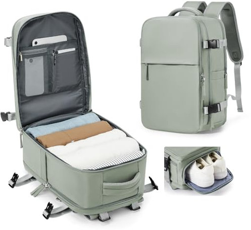 SZLX Zaino Ryanair 40x20x25 Bagaglio a Mano Easyjet Donna Zaino da Viaggio Aereo Borse da Cabina Impermeabile Uomo Adatto a PC da 14 pollici Travel Backpack per Sportivo Trekking,Grigio verde