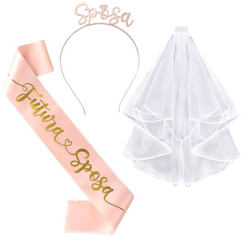 Addio al Nubilato Gadget Futura Sposa Decorazione Fascia e Velo da Sposa Tiara per Capelli Sposa Accessori Sposa Addio al Nubilato Festa Matrimonio Nozze Fidanzamento