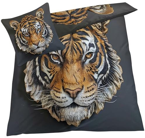YELDAN Tiger Bettwäsche 140x200 Winter, Tiere Bettbezug 140x200 2er Set, Wendebettwäsche und Kissenbezug, Weiche & Atmungsaktive Mikrofaser Bettwäsche-Sets