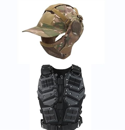 Taktische Faltbare Mesh Maske, Justierbare Baseball Cap +Airsoft Paintball Einstellbare Taktische Weste Kit Für Paintball Schießen Cosplay CS Spiel