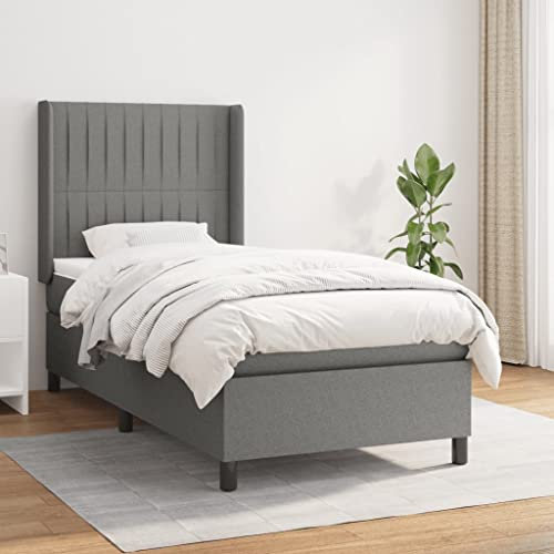 THOYTOUI Boxspringbett, Tagesbett Seniorenbett Bett Bettgestell Geeignet für Aufenthaltsraum Gästezimmer Hotel Schlafzimmer mit Matratze Dunkelgrau 90x200 cm Stoff