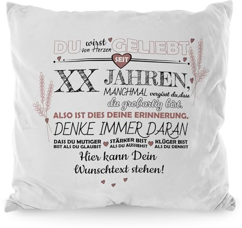Print Royal PR Geburtstags-Kissen selbst gestalten - Du wirst geliebt - mit Zahl und Name Personalisieren, Geschenk für Beste Freundin, Schwester, Tochter | 40 x 40 cm, Polyester flauschig