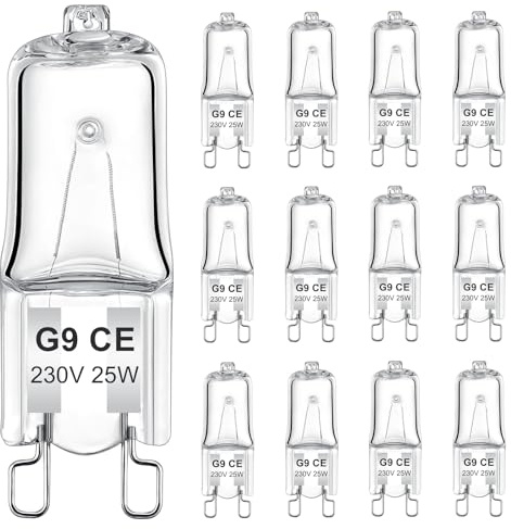 AUZOSL G9 Halogen Leuchtmittel, 28W, 230V, Energiesparend, Dimmbar, 320lm, Warmweiß 2700K, für Backofen, Mikrowelle, Herd, 12 Stück