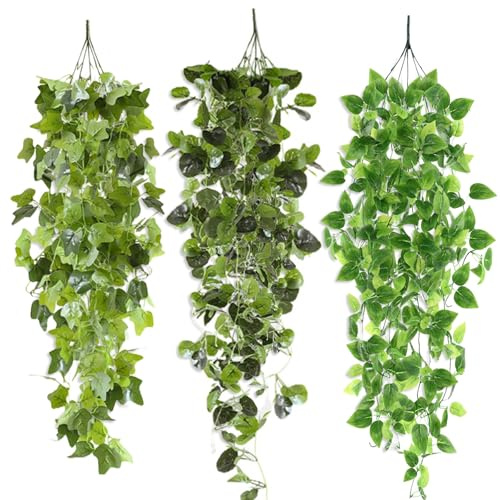 LURNODY 3 Pièces Plante Artificielle Tombante, 110cm Fausses Plantes Plante Suspendue Artificielle, Convient pour La Décoration Murale de Fête de Restaurant de Mariage de Chambre à Coucher