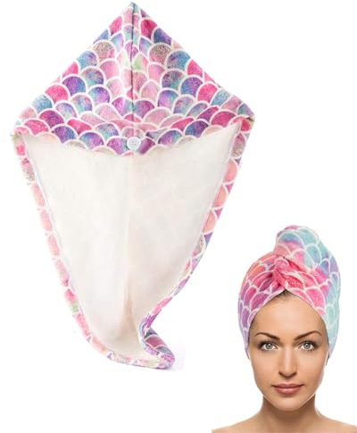 KGDUYC Toalla de Pelo de Microfibra Turbante - Toallas para el Cabello, Turbante de Secado Rápido con Diseño de Botón para Cabello Mojado, Maquillaje, Ducha de Baño, Cuidado Facial