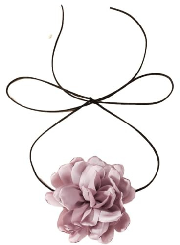 Wambere 1 Stück Blumenhalskette Damen Halsband Blumen Choker Halskette Handgefertigte Halsketten Frauen Vintage Lange Band Choker Blumenkette für Hochzeit Geburtstag Party Abschlussball,Dunkelrosa