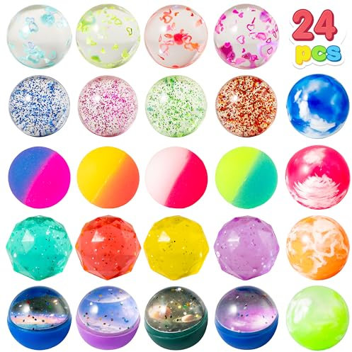 JOYIN 24 Stück, Flummies für Kinder 32 mm, Partytütenfüller, Gummibälle, Durchmesser buntes Weltraum-Muster, Strumpffüller, Geburtstagsgeschenk, Schulpreis