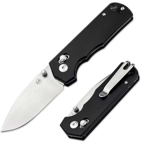 Magnum® Rockstub Black - stabiles Einhandmesser mit Droppoint Klinge - kompaktes EDC Messer mit Alugriff schwarz - robustes Outdoor Klappmesser - Crossbar Lock Taschenmesser mit Daumenpin