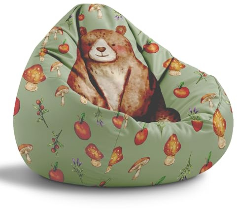 DreamRoots Sitzsack Kinder Bean Bag, Happy Teddy, Gr. M | Sitzkissen Kinder Boden, Kinderzimmer Möbel, Sitzsäcke fürs Kinderzimmer, mit Füllung