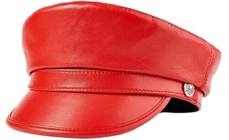 Leder Unisex Militärhut Winter Warm Outdoor First Layer Schaffell Lederhut(Red,XXL)