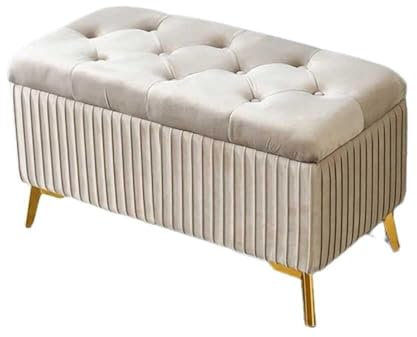 SaryEdge Samt-Stauraumbank für Schlafzimmer - Fußbank mit Ottomane und Stauraum, gepolsterte Stauraumbank mit goldenen Pulverbeschichtungsbeinen für Woh(Weiß-80cm