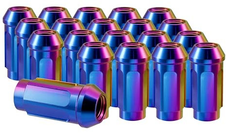 RISON-Titanium Auto Anti-Diebstahl Radmuttern M12x1.5x45mm, 20 Stück Titan Radmutter mit Steckschlüssel, Sicherungsmuttern Radschloss Radmutter Felgenschloss-Muttern Open End Lug Nuts