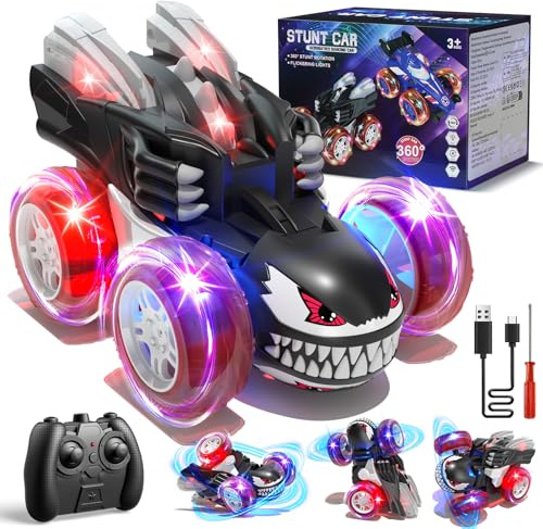 SOGAWEBB Remote Control Cars for Kids, 2.4Ghz Fast RC Stunt Truck with Cool Lights for Boys, Outdoor Toys Gift for Age 4-7 3 4 5 6 7 Year Old Toddlers
