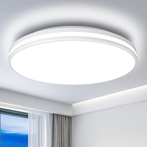 Airand Badezimmer Lampe 20W, Deckenlampe Led Deckenleuchte Rund 5000K Tageslicht weiß, Flimmerfreie Badleuchte IP44 Wasserdicht Badlampe Decke 1800LM für Badezimmer Küche Balkon Flur Schlafzimmer Bür