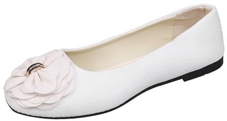 Ladies Ballerina Summer and Autumn Lightweight Suede Round Toe Shallow Mouth Soft Bottom Bow Single Daily Dating Commuting Large Size Ballet Shoes Flat Shoes Ladies Pumps Size 8 (White, 7)