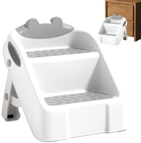 Marchepied rehausseur pour, échelle de Salle de Bain, Design Pliable, Surfaces antidérapantes à 2 marches, Gris, idéal pour l'évier et Les Toilettes, 30,5 x 32,8 x 32,6 cm