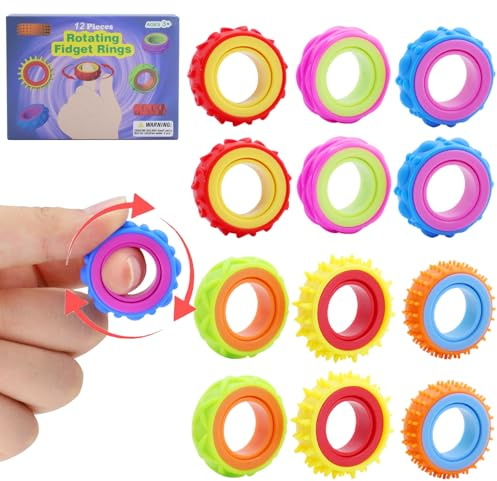 12 Stück Fidget Ring Toys für Kinder Erwachsene, Finger-Spinner-Ringe, Zappelspielzeuge für Kinder, Sensorik Autismus für Spielzeug, Anti Stress Autismus Spielzeug, Fidget Squishy Toy