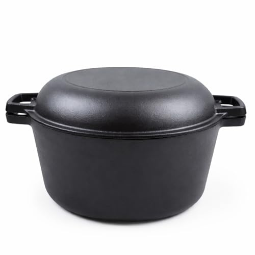 2-in-1 Pre - Seasoned Cast Iron Dutch Oven - 5.2L Casserole Pot with Skillet Lid, Versatile for Baking, Cooking & More