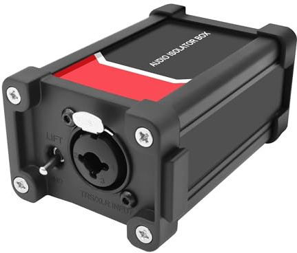 XMSJSIY Audio Isolator Box XLR / 1/4 6.35mm TRS TS Hum Eliminator Ground Loop Isolation Transformator mit Erde- und Lift-Schalter für HiFi-Mixer Subwoofer und Soundsystem
