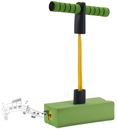 Relaxdays Pogo Jumper für Kinder, bis 80 kg, Hüpfspielzeug Outdoor, Bungee Hopper, mit Quietsche, Schaumstoff, grün