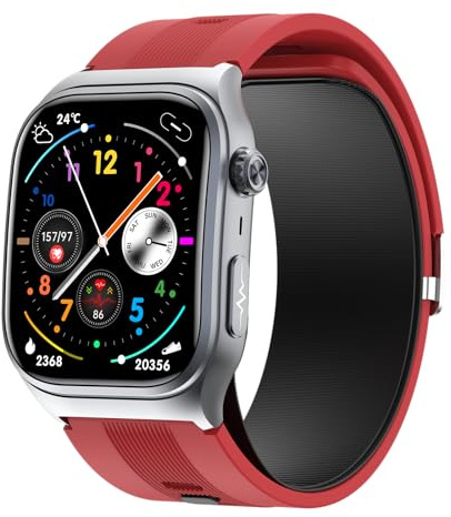 Domars Smartwatch con Analisi Pressione Sanguigna Abilitata alla Pompa, Orologio Schermo AMOLED HD da 2.06 Pollici, Informazioni ECG, Modalità di Movimento Multiplo AI, Batteria da 530 mAh (Rosso)