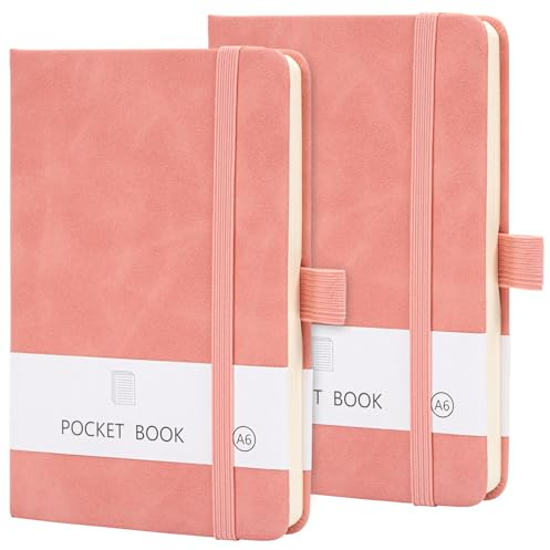 Bafiwu Mini Notizbuch, 2 Stück Notizheft A6 Notitzbuch Klein, 9,5 cm x 14,5 | Mitstifthalter Rosa PU Notizbuch Leder, zum Notieren Einkaufszettel, für to do Liste Block, Arbeit Notizbücher (Rosa)