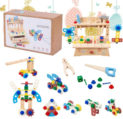 Generico Ensemble d'outils pour,Banc De Travail Jouets Construction Bois | Jeux Éducatifs pour Maison École Voyage Jardin Fête