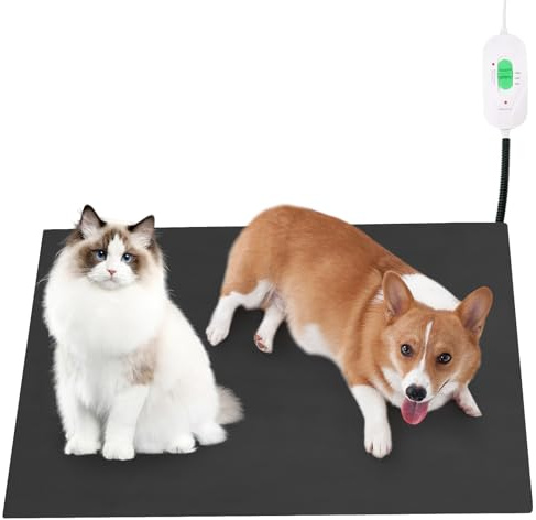 Pet Heating Pad 30-55℃ Adjustable Dog Electric Blanket Cat Heat Pad with Durable Anti-bite Tube Heated Floor Mat for Indoor Outdoor Cats Dogs Puppy Kitten Hamster Rabbit Guinea Pig (Black, 45x70cm)