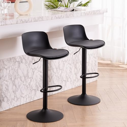 YOUNIKE Taburete Juego de 2 Alto para Cocina Taburetes de Bar Altura Regulable y Giratorio 360°, con reposapiés, Silla Alta de Taburete de Bar Moderna para Cocina de Bar, Negro