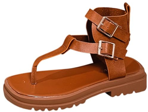 Cocila Sandalias Con Plataforma Para Mujer De Tiras Mujer, Planas, Estilo Pescador, Playa, En T, Tipo Chanclas, Sin Cordones (Brown, 40) Zapatos Seguridad Fiesta Comodos Agua Playa Fucsia