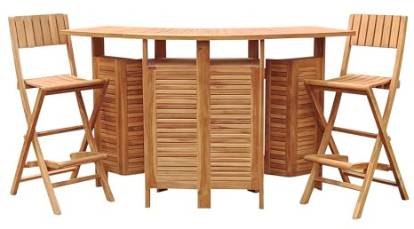 AXI Bruno Gartenbar aus Teak Holz mit 2 Barstühlen | Bar Set/Gartenbar/Gartentheke Klappbar mit Stauraum & Barhockern | Bartisch/Theke/Tresen für den Garten | Gartenmöbel Sitzgruppe