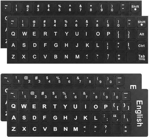 4 PCS Laptop Keyboard Stickers Keyboard Letter Stickers Computer Keyboard-Replacement Letters Black Background and White Letter Sticker for Laptop Pc Computer Desktop (2 Style)