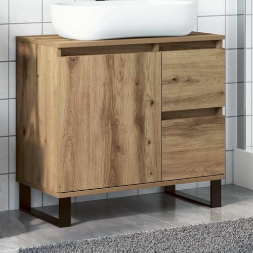 Générique Mobile lavabo bagno 65 x 33 x 60 cm in legno di ingegneria, design salvaspazio con spazio per articoli da toeletta, gambe in ferro stabili e fissaggio a parete incluso.