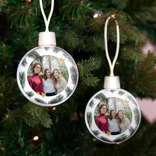 Weihnachtskugel mit Foto - Weihnachtskugeln personalisiert mit doppelseitig bedrucktem Foto, transparent und aus Kunststoff (4 Stück)
