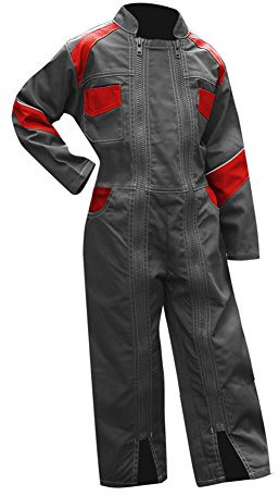 LMA 400921 TOURNESOL - Tuta da lavoro con doppia zip, grigio/rosso, Multicolore, 400921 TOURNESOL