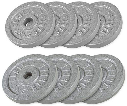 GORILLA SPORTS® Hantelscheiben 0,5–30 kg, 30/31 mm, Gusseisen, Set/Einzeln | Mit erhöhtem Griffrand und KG-Angabe, in Schwarz/Silber; Gewichtsscheiben für Kurz-, Lang-, Curl- und Trizepsstangen