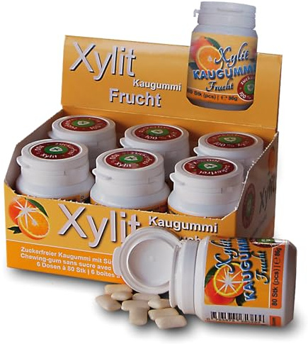 XYLIT KAUGUMMI FRUCHTIG | 480 Stk | Tschüß Karies: reduziert Plaque & Säure | unterstützt Erhaltung Zahnschmelz | 100% Xylit, ohne Aspartam, vegan | 6 Dosen