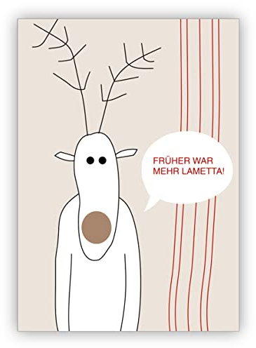 Kartenkaufrausch 5 Stück Weihnachtskarten mit Umschlag Set: Witzige Weihnachtskarte mit Spruch und Albino Elch: Früher war mehr Lametta! - geschäftlich & private Weihnachtspost