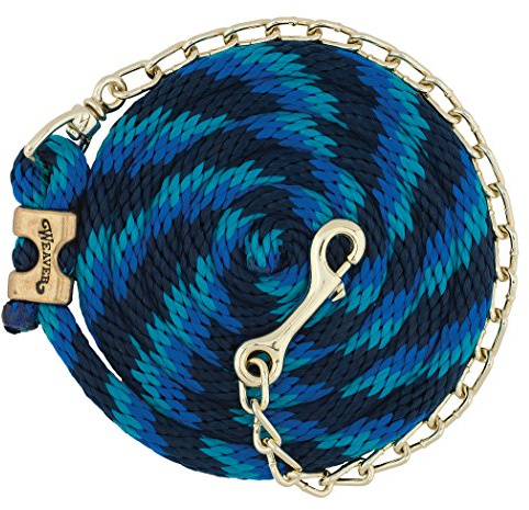 Weaver Führleine Poly Leder Seil mit Messing vergoldet Drehgelenk Kette, Marineblau/Blau/Türkis, 5/20,3 cm X 8 '15,2 cm, Navy/Blue/Turquoise