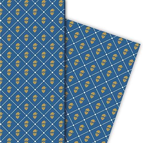 Kartenkaufrausch Grafisches Designer Weihnachtspapier, Geschenkpapier Set zu Weihnachten mit Weihnachtsmann Silhouetten, blaue Geschenkverpackung, DIY Projekte, Basteln, 4 Bogen, 32 x 48cm